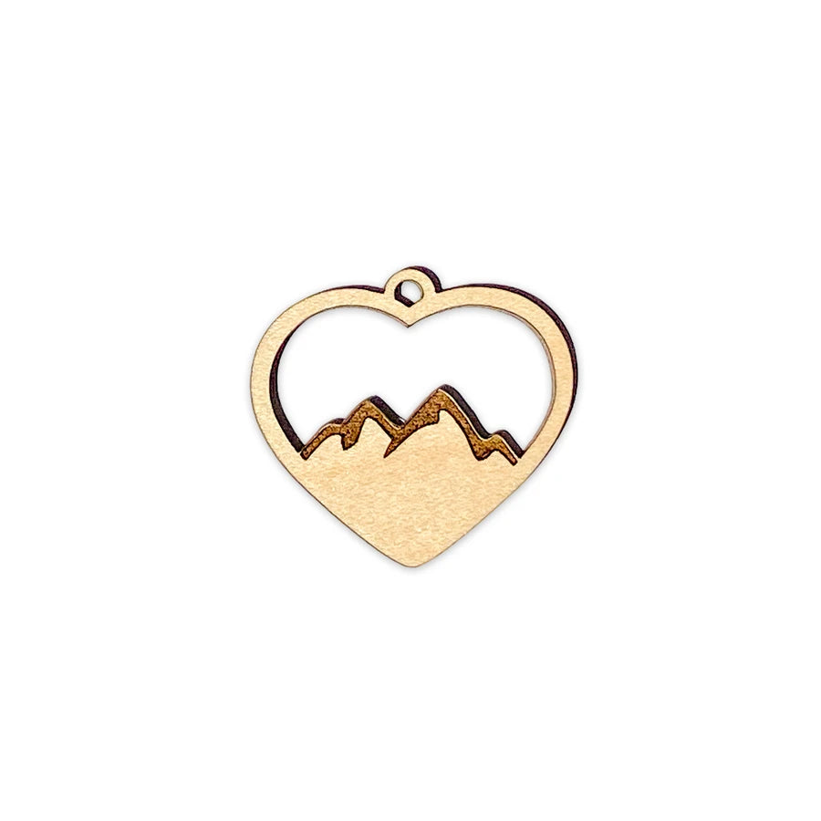 Mountain Heart Pendant | Set of 8 | Charms | Accessories | DIY | Glossy Maple Finish | Bracelet Charm