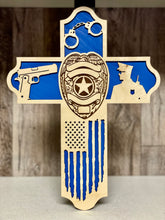 Load image into Gallery viewer, Law Enforcement Cross | First Responder | Cross | Back The Blue | Thin Blue Line | Christian
