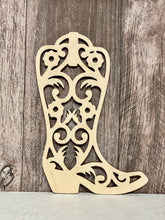 Load image into Gallery viewer, Wood Cowboy Boot | Cut Out | Crafting | Decorations | Home Decor | DIY | Ready to Paint | Stain
